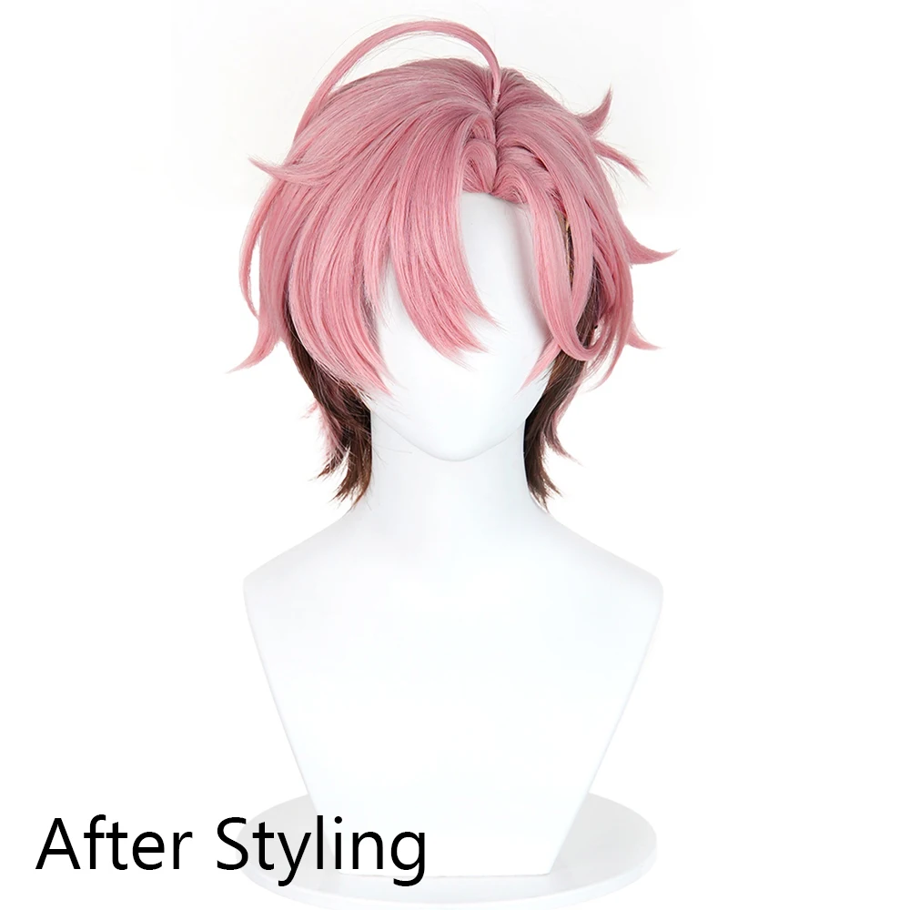 Picture 5: Pink Ombre Brown Short Straight Synthetic Wigs Middle Part Anime Game Cosplay Fluffy Wig for Daily Party