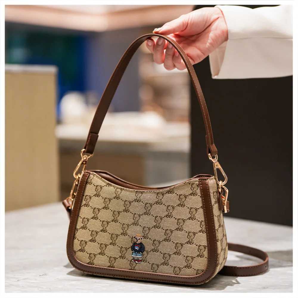 Beibaobao 2025 موضة جديدة الدب كتف واحد تحت الإبط حقيبة قماش قنب محمولة متعددة الاستخدامات عبر الكتف حقيبة نسائية onderмиiska #4