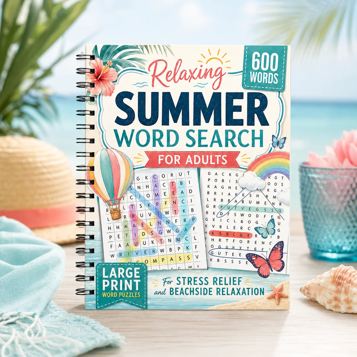 Summer Word Search for Adults | Large Print 600 Words Relaxing Puzzle Book for Stress Relief