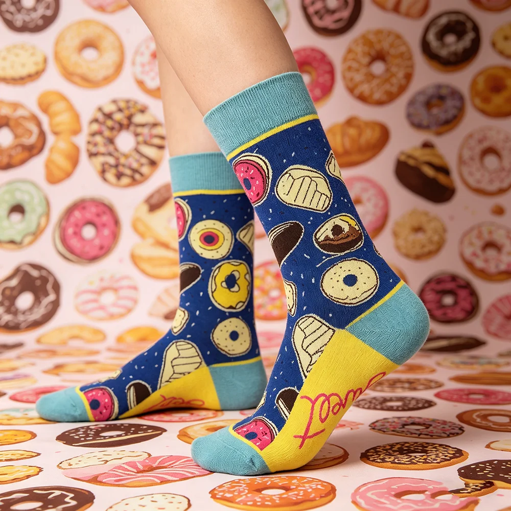 2026 female autumn and winter models straight socks ice cream biscuit food cartoon cotton long tube cotton socks straight socks