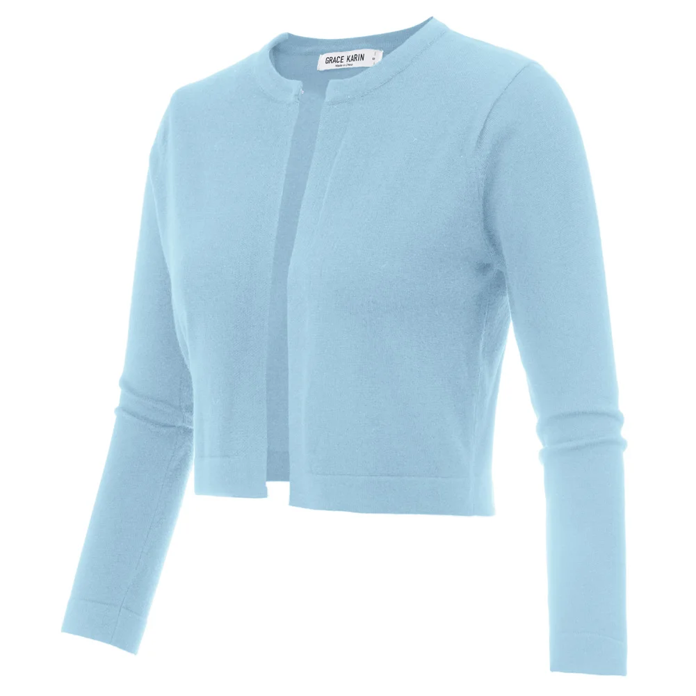 

GK Women Cropped Cardigan Sweater 3/4 Sleeve Crew Neck Open Front Knitwear Tee Female Casual Jackets