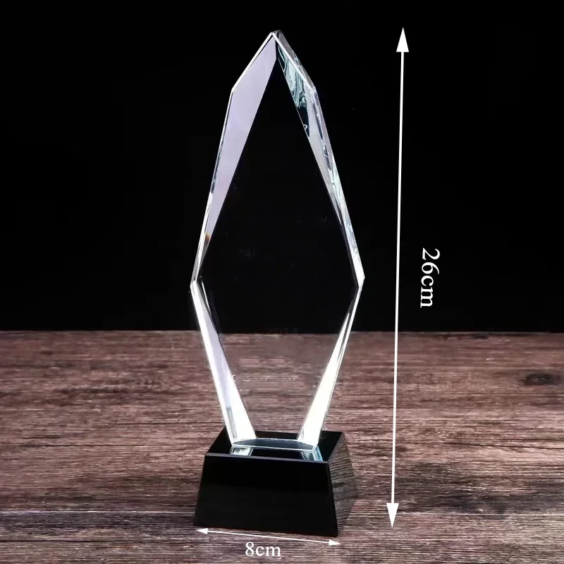 Personalização gratuita criativa prêmios de cristal romboidal copo gravura logotipo texto imagem evento corporativo campeão de vendas prêmio troféu