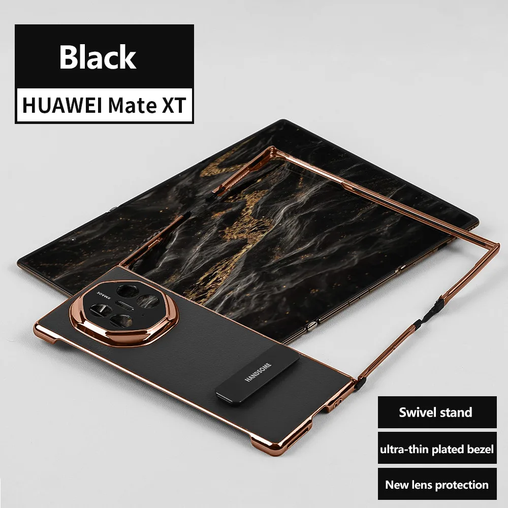 

360 Rotating Stand Leather Phone Case For Huawei Mate XT Ultimate Ultra-thin Electroplated Frame Bracket Protective Cover