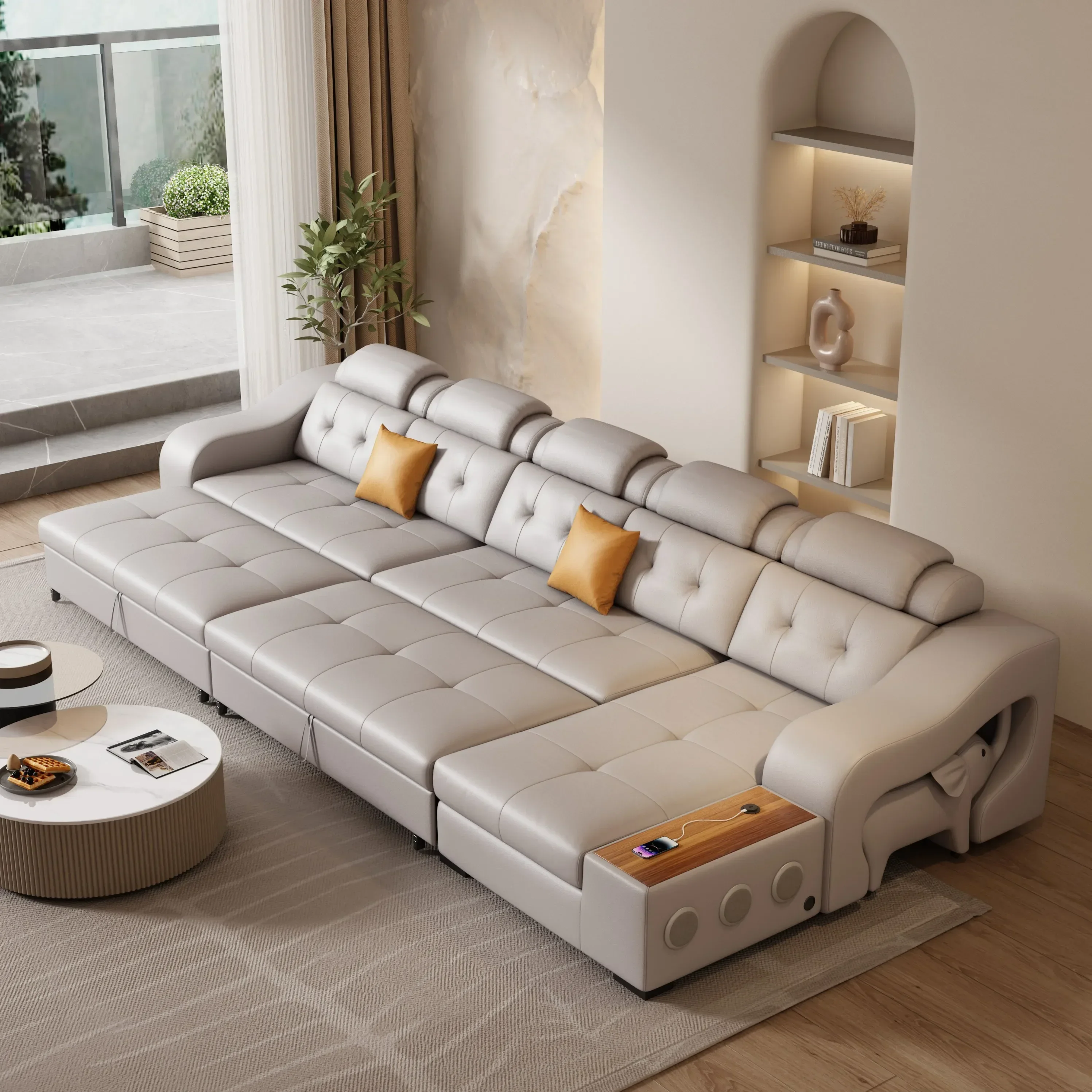 

Durable and foldable multifunctional traction platform with rechargeable storage speaker, suitable for high-end leather sofa