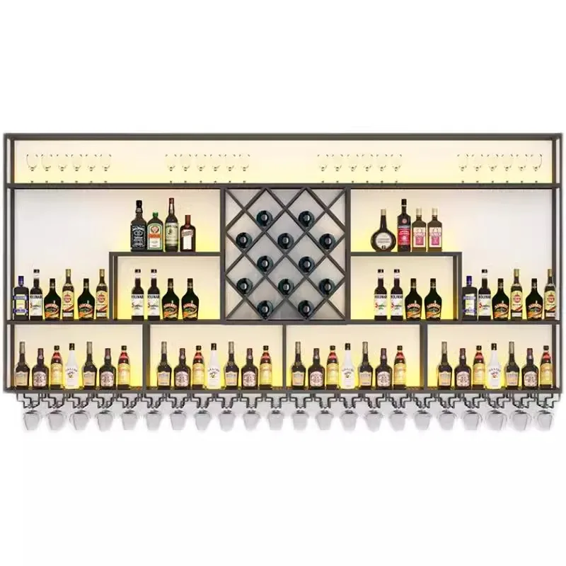 Bar counter, red wine shel  wall mounted restaurant, Baijiu cabinet against the wall, industrial style wine rack