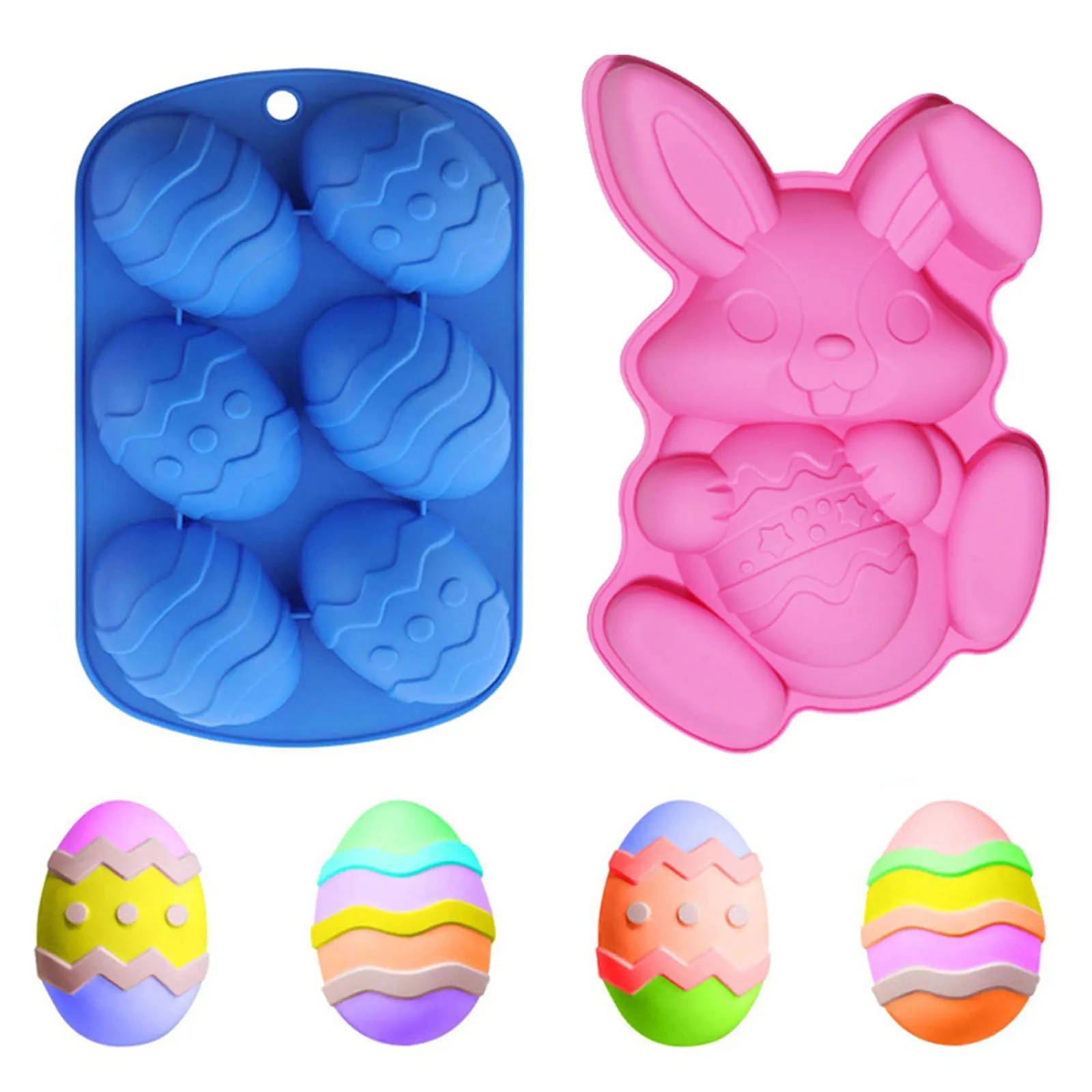 

1Piece Silicone 3D Easter Day Fondant Cake Sugarcraft Clay Mold Easter Egg Rabbit Surprise Egg Multicolor DIY Baking Tray Pastry