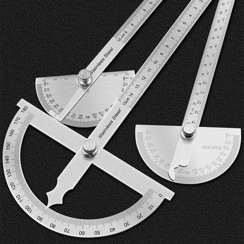 180 Degree Protractor Metal Right Angle Ruler Stainless Steel Angle Ruler Angle Measuring Instrument