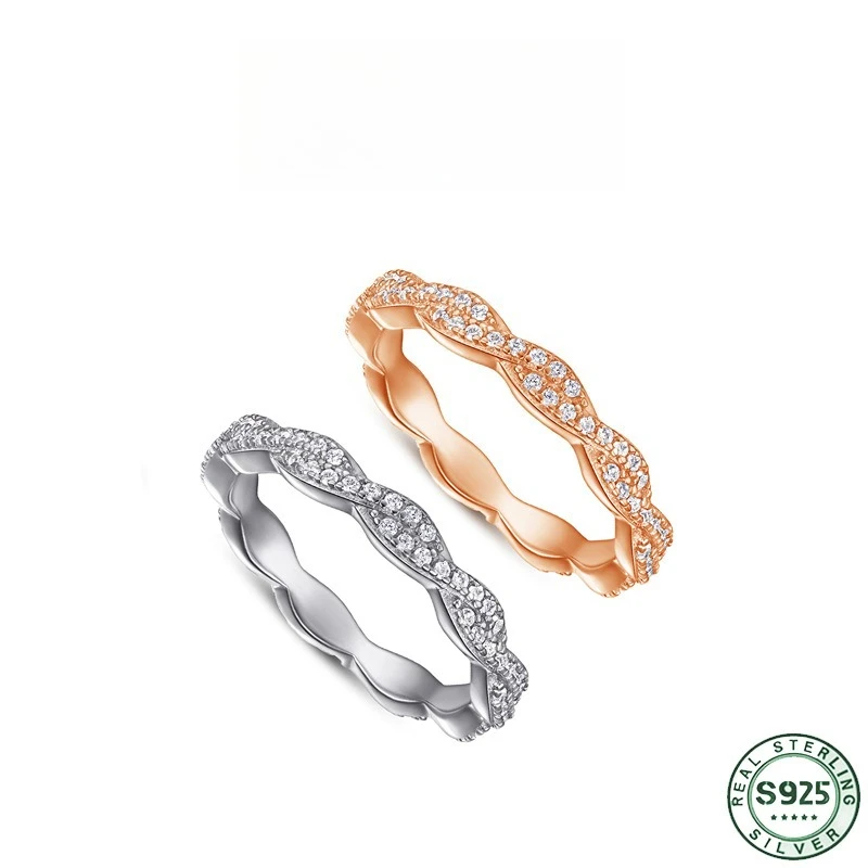 Hot selling creative jewelry new product 100% s925 silver ring twist love eternal full diamond women's ring wedding jewelry