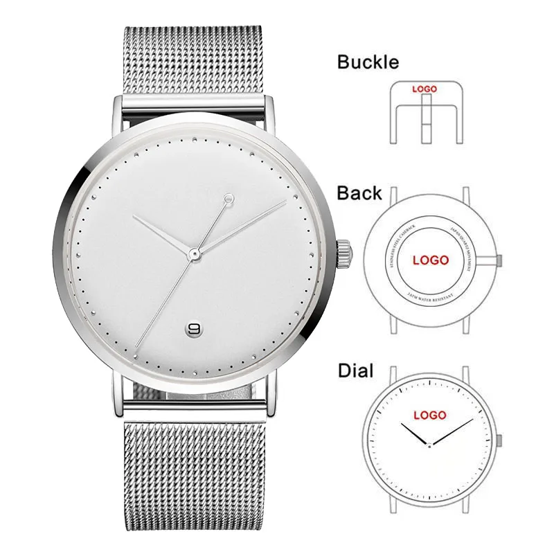 

Часы CL027 серебристо-белые, с браслетом из нержавеющей стали, простой дизайн, с возможностью нанесения фото, кварцевые, для женщин и мужчин