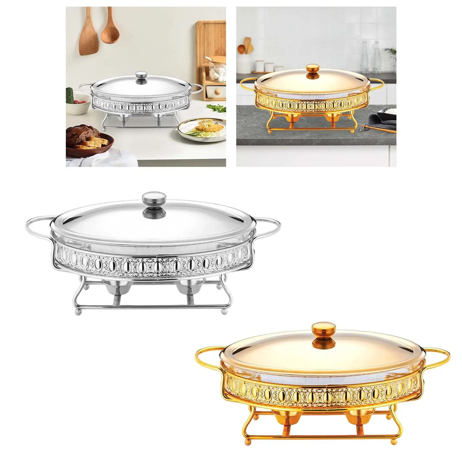 Round Chafing Dish Chafing Dish Buffet Set Food Warmers with Glass Lid