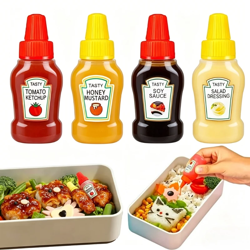 4/8/12PCS Mini Squeeze Sauce Bottle Multiple Colors Plastic Portable Containers Bottle Office Lunchbox Picnic Salad Dressing