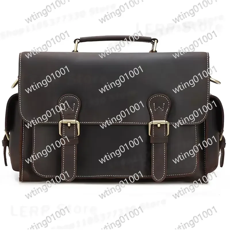 Vintage Genuine Cowhide Leather Messenger Bag for Men Shoulder Carry Case for DSLR Video Camera