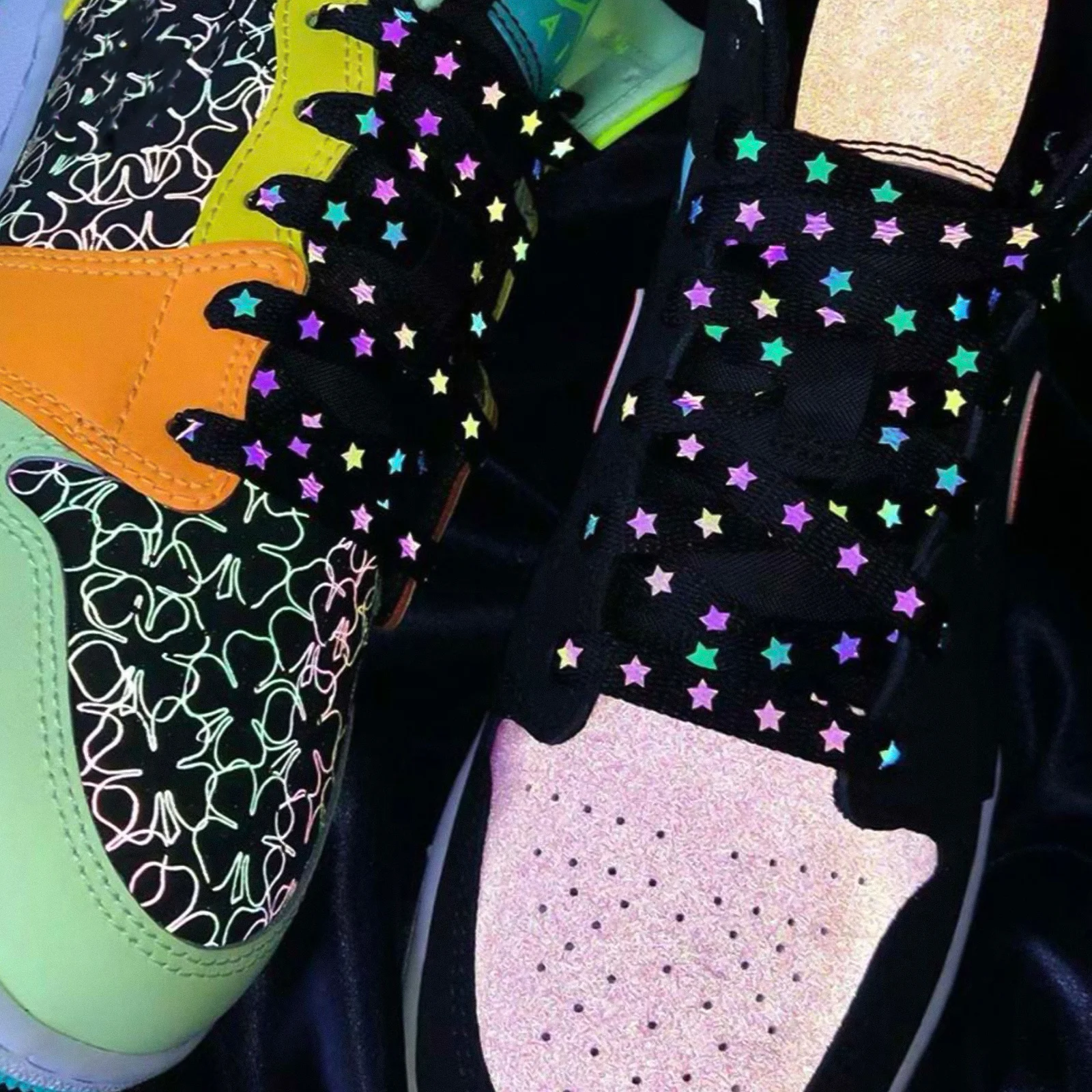 

1Pair Reflective Shoelace Glow Star Creative Flat Shoelaces Elastic Durable Running Sneakers Safety Accessories