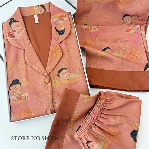 New Chinese Style Pajamas 3PCS Set Summer Women Sleepwear Loungewear Jacquard Print Tang Dynasty Girl Nightwear Rayon Homewear