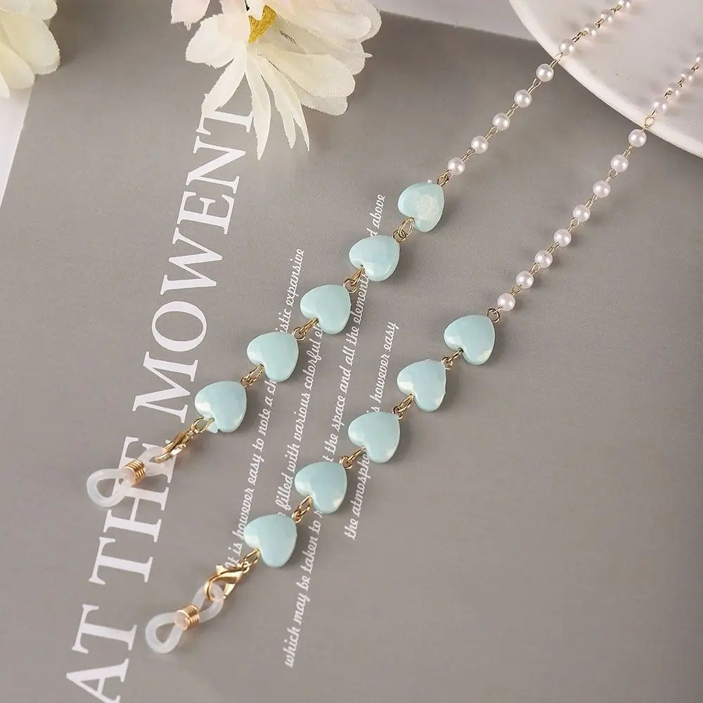 Corda de Óculos em Forma de Coração de Metal Dourado, Corrente de Óculos de Pérola, Corrente de Óculos de Sol, Corrente Anti-perda para Máscara