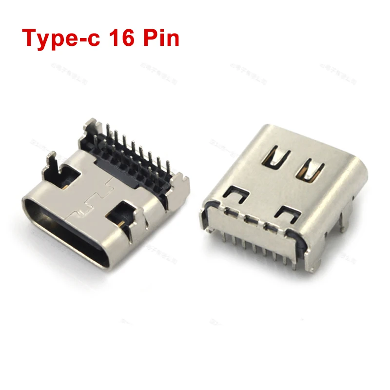 

10Pcs USB 3.1 Type C Connector 16 Pin Right Angle Through Holes PCB Female Socket Receptacle