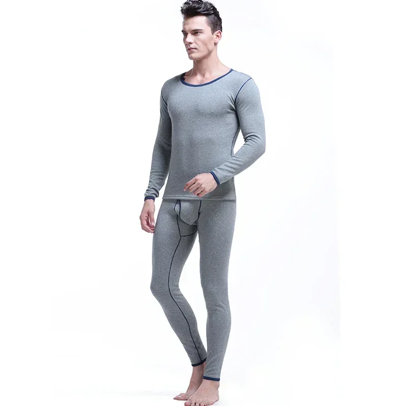 

Autumn and winter men's thick and fleecy cold-proof round neck cotton sweater long Johns warm underwear set jacket tight