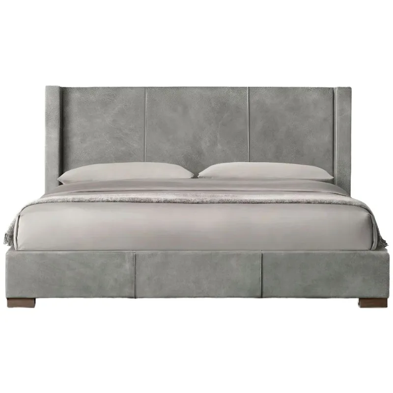 American Simple Leather Soft Bag Bed Solid Wood Frame Nordic Light Luxury Villa Hotel Style 1.8m Wide Foreign Trade