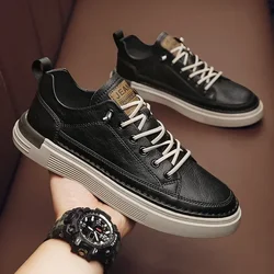 Mocasines clásicos de cuero para hombre, zapatillas de deporte con plataforma, sin cordones, informales, cómodas, nuevas