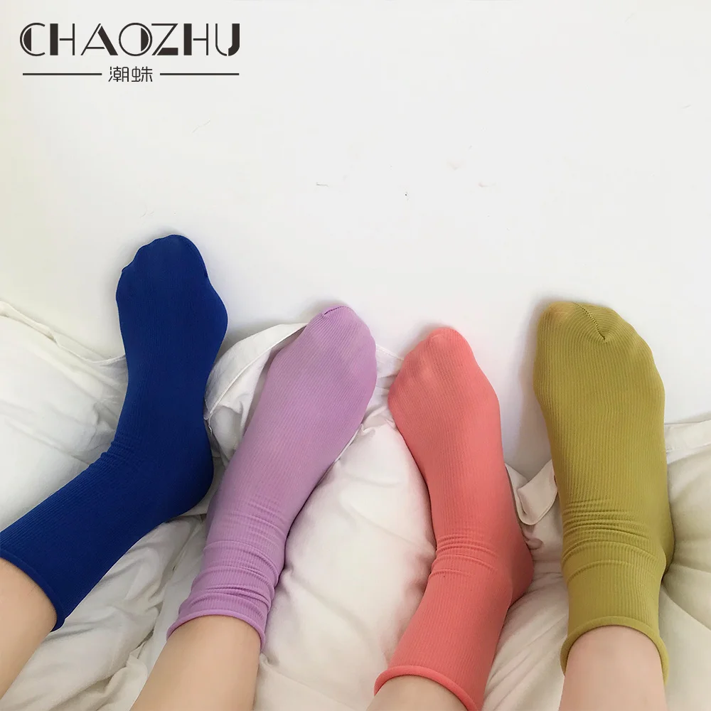 CHAOZHU-calcetines largos de colores aleatorios para mujer, medias finas de moda, mezcla de colores, sueltos, para estudiantes, primavera y verano,
