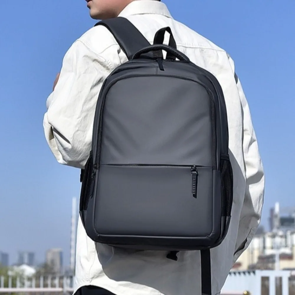 

Fashionable Waterproof Backpack Solid Color Polyester Hiking Bag Curved Shoulder Strap Portable Student Backpack