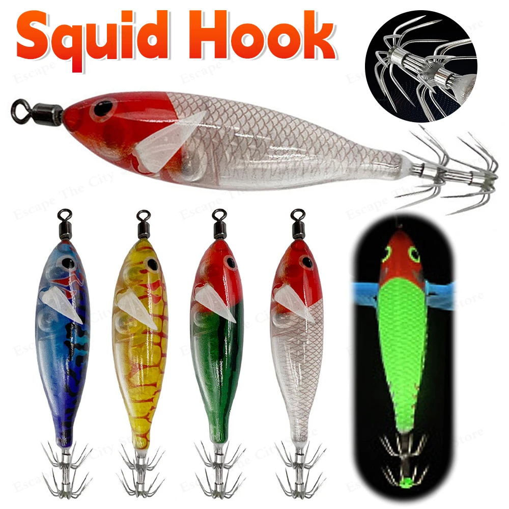 Squid Jig Hooks Cuttlefish Jigs Lures Attracting Lure Fishing Tackles Lifelike Glow Octopus Bait for Saltwater Freshwater