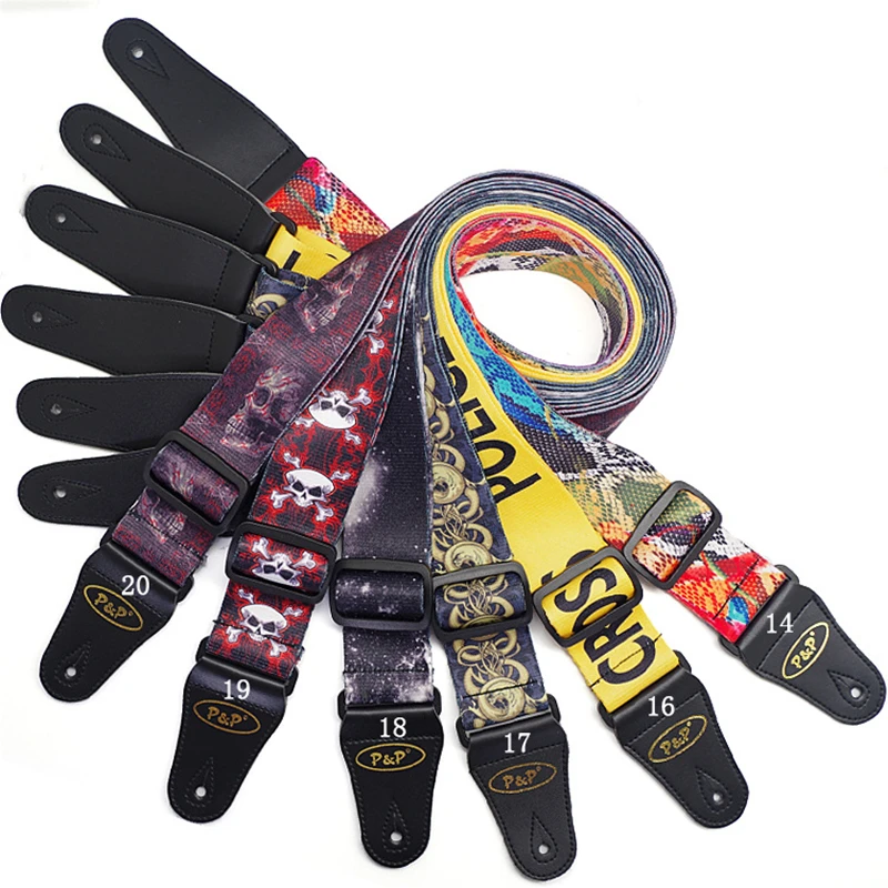 

Skull Guitar Strap for Acoustic Electric Guitar and Bass Multi-Color Guitar Belt Adjustable Printing Nylon Straps