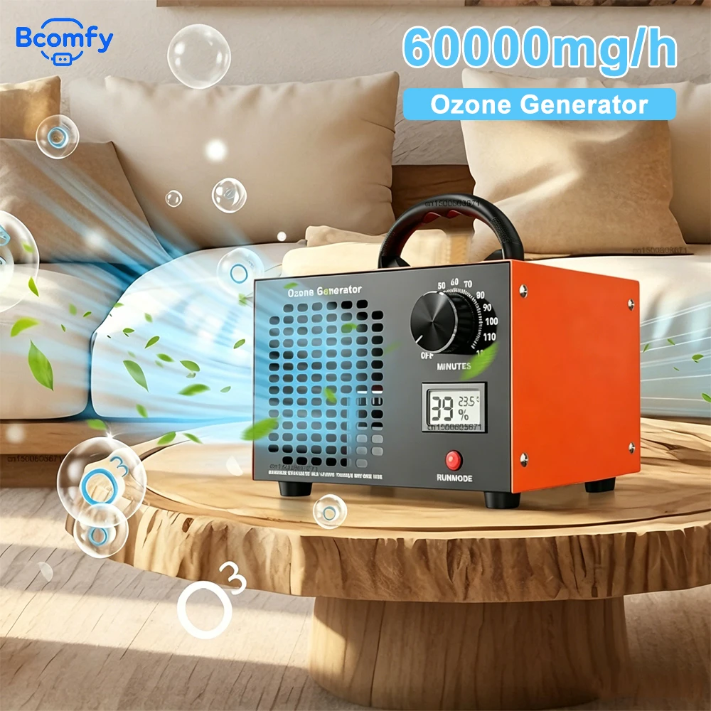 Générateur d'ozone 60000mg/h, purificateur d'air, élimine les odeurs de formaldéhyde, désodorise, machine à ozone pour la maison, la cuisine, le bureau, prise EU 220V