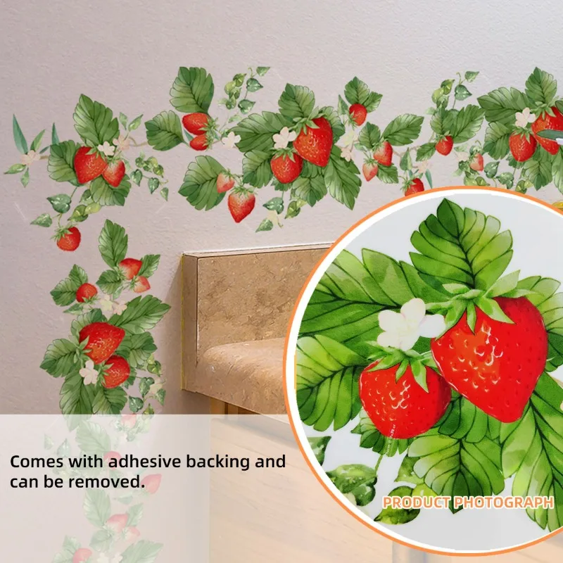 Fresh Strawberry Fower Rattan Wall Stickers Living Room Kitchen Bedroom Self-adhesive Wall stickers Background Decoration