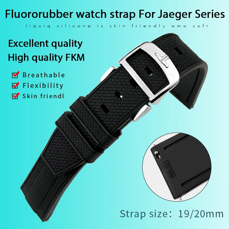 19mm 20mm Soft FMK Fluorous Rubber Watchband for Longines Jaeger-LeCoultre Master Waterproof Watch Strap Black Yellow Green