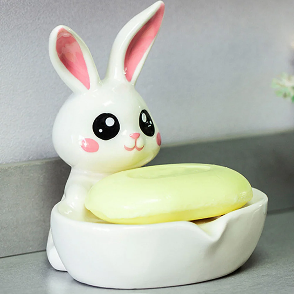 

Ceramic Bunny Soap Dish Stylish Drainage Storage Box Lightweight Bathroom Soap Holder Bathroom Supplies
