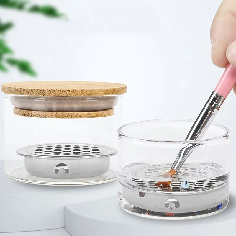 Vaso de cristal acrílico en polvo, taza líquida para uñas, cepillos para uñas, limpiador, tapa de plato, tazón con tapa, soporte para manicura, equipo, herramienta artística para uñas
