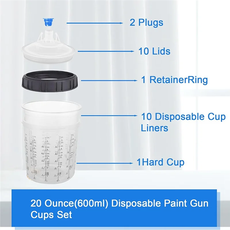

Disposable Paint Guncup Spray Guncup Liner And Cap System 20 Oz (600 Ml) Paint Sprayer Mixing Cup For HVLP