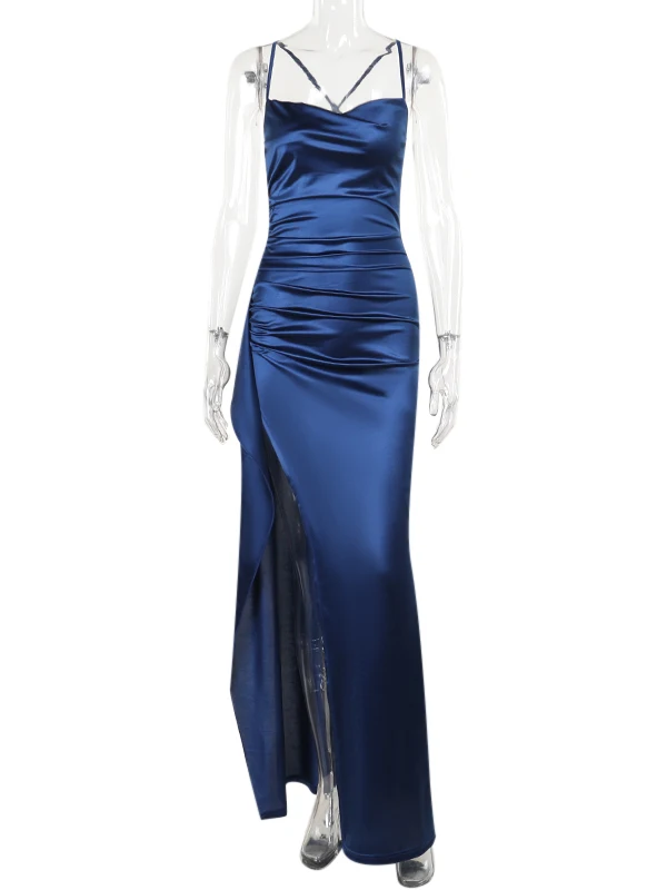 Ele vinho tinto cetim dr cintura alta divisão vestido de noite para mulher instantupendo longo svel fibra de poliéster par dr