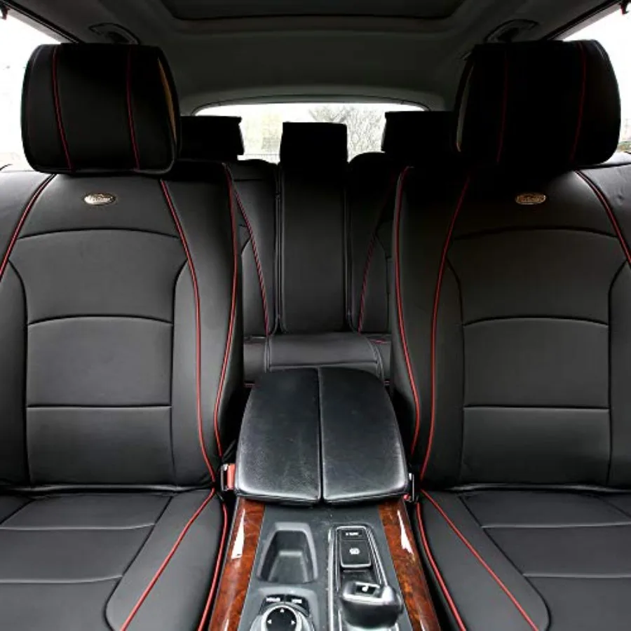 

Ультракомфортные автомобильные чехлы из высококачественной искусственной кожи, полный комплект, универсальные для легковых автомобилей, грузовиков и внедорожников, черные с красной отделкой.