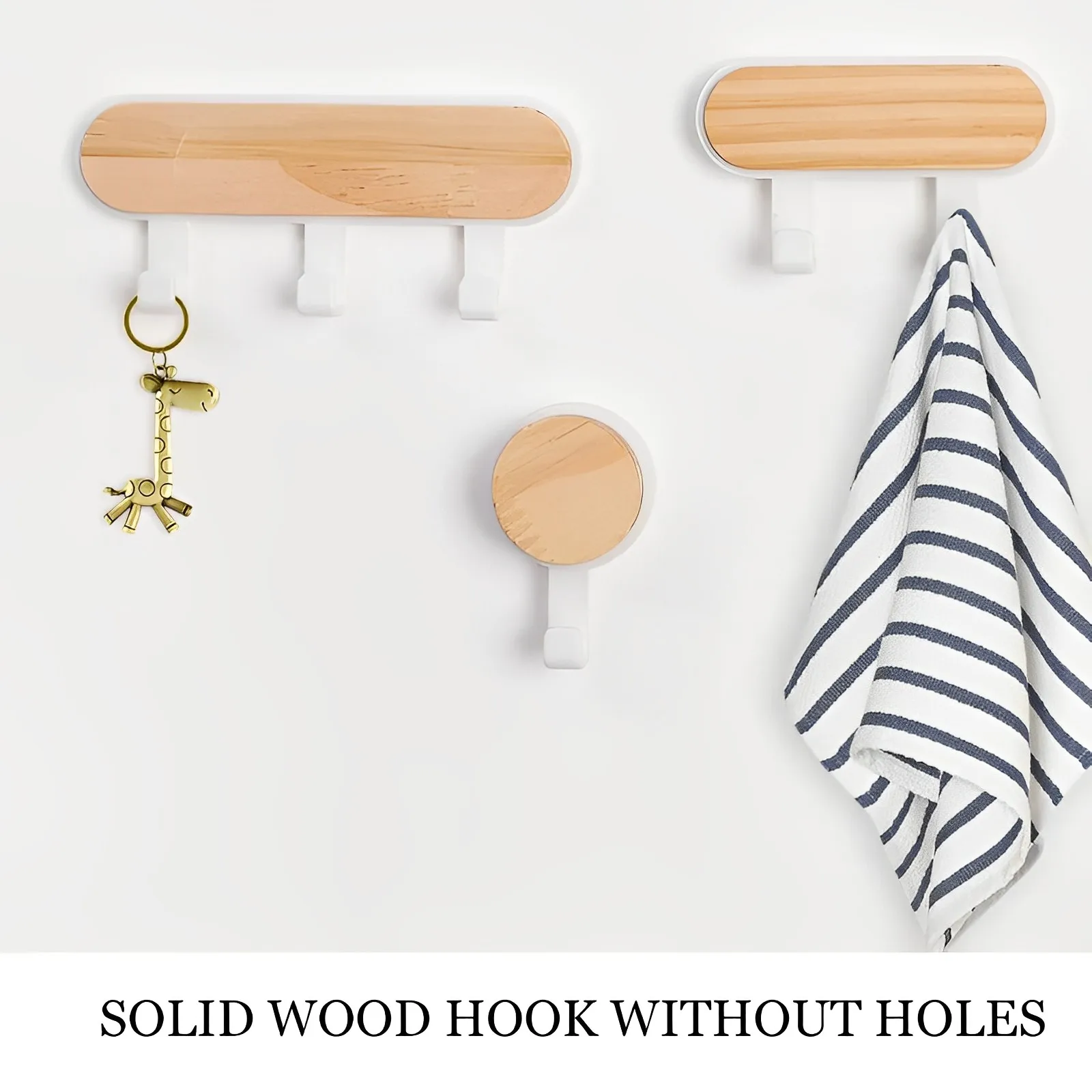 Solid Wood Hook Hole Free Wood Hook Door And Window Glued Clothes Kitchen Wall Household Key Hook