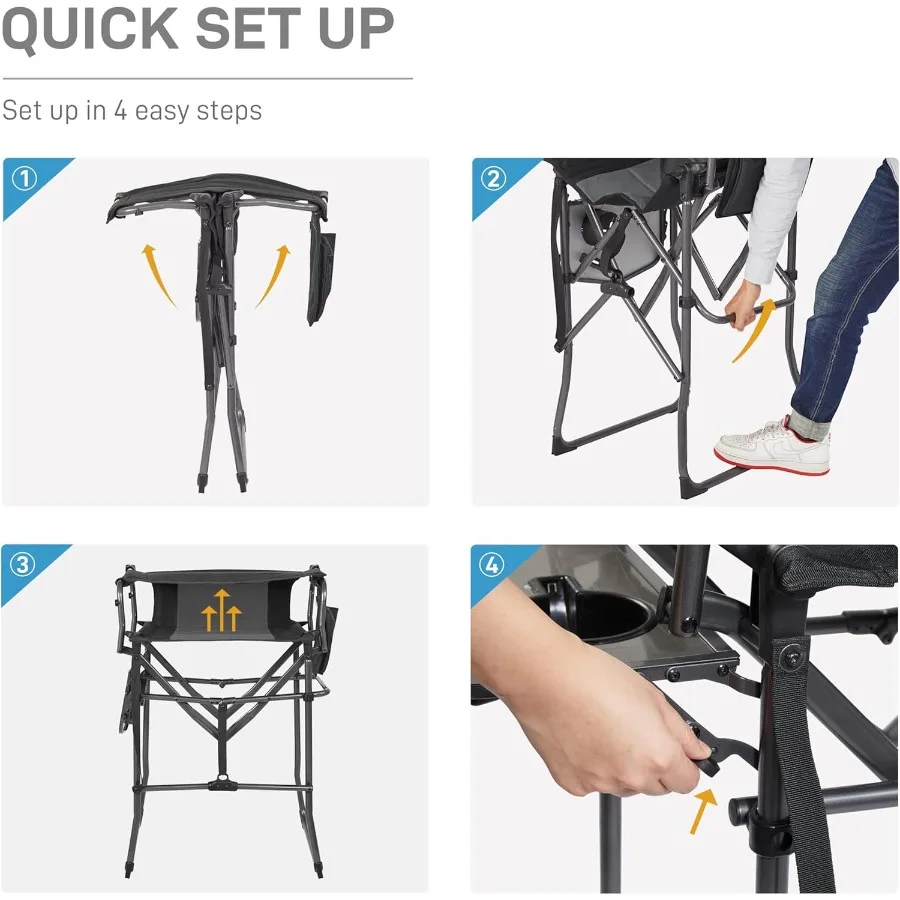 2 قطعة المحمولة 30.7 مقعد ارتفاع طويل القامة كرسي تخييم قابل للطي مع طاولة جانبية للمناسبات الخارجية العروض الحرفية وفناني الماكياج #6