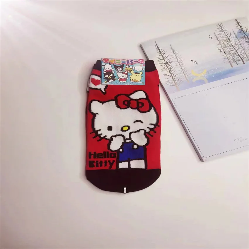 Hello Kitty – chaussettes mi-hautes en coton pour filles, mignonnes, confortables, douces, respirantes, respectueuses de la peau, antidérapantes, automne et hiver