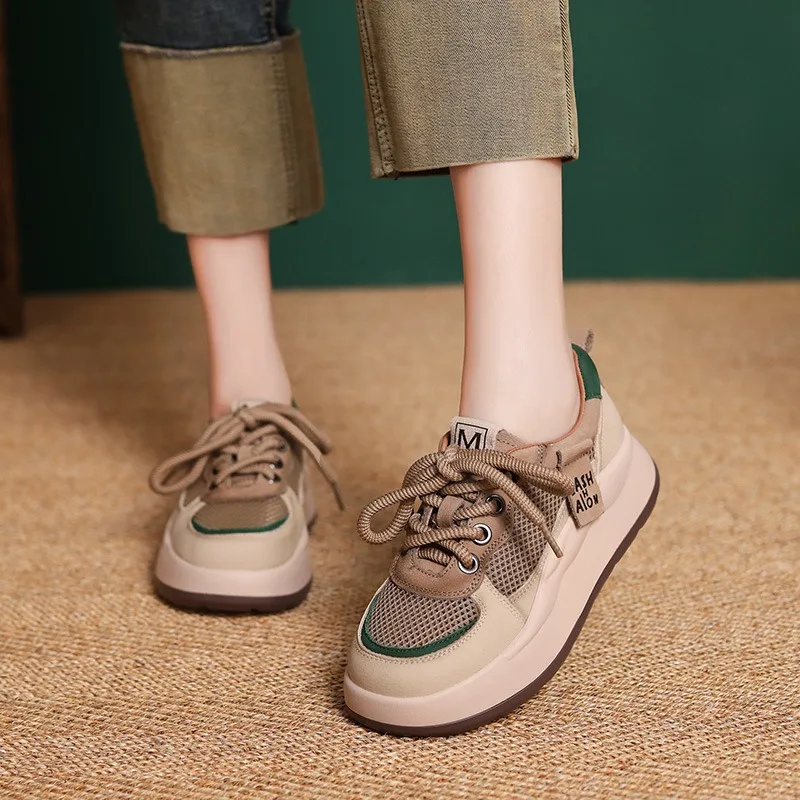 

Women Platform Mesh Shoes Summer Breathable Thick Sole Casual Sneakers Spring Autumn Non-slip Fashion Daily Walking Board Shoes