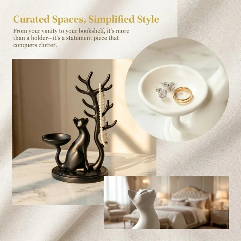 3D Printed Cat Jewelry Tray Desk Organizer Creative Tree Shaped Jewelry Stand Decorations Unique Multifunctional Storage Holder