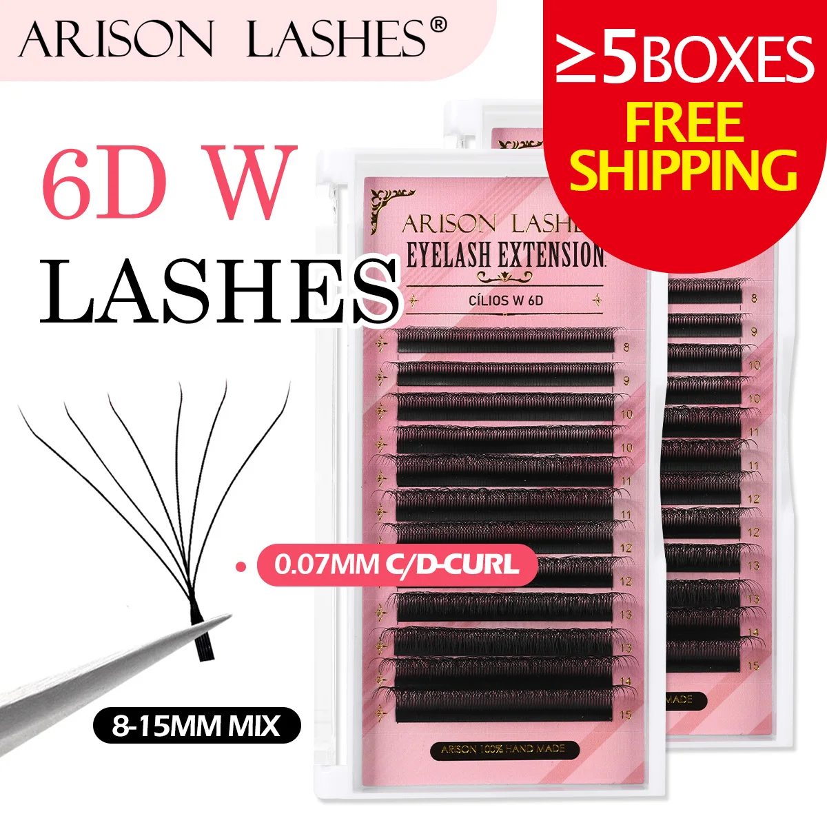 ARISON Soft 6D W Premade Volume Lashe 0.07 D 8-15mm W-shape Indywidualne przedłużanie rzęs Brazylijskie sztuczne rzęsy do sprzedaży hurtowej