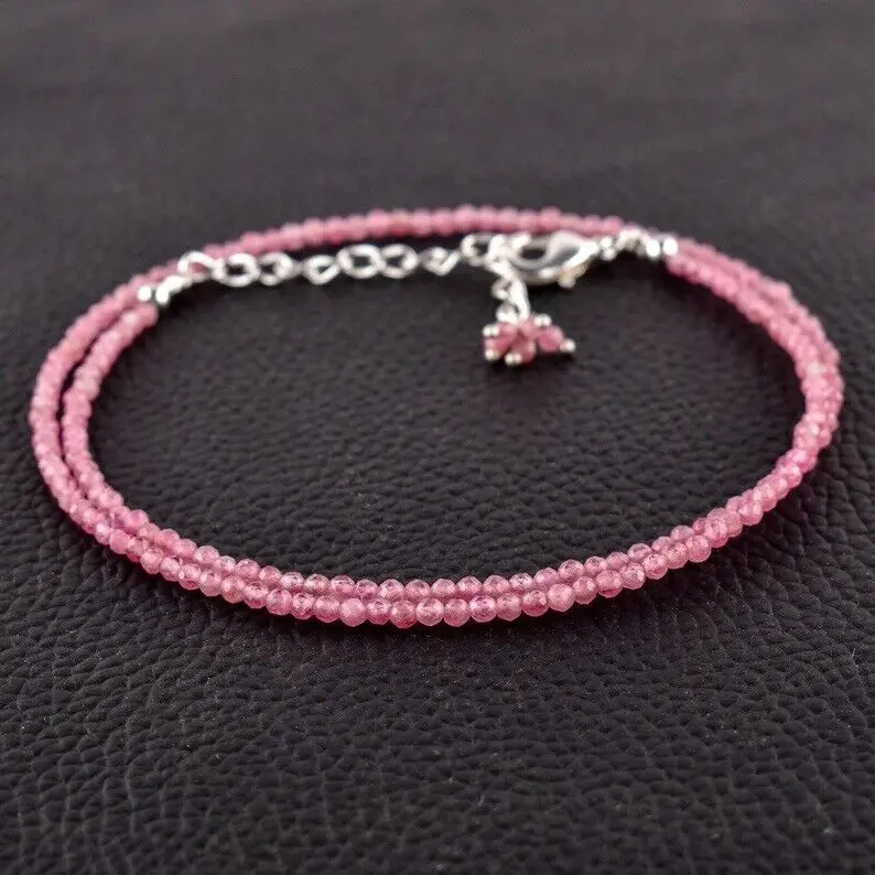 Natural Pink Tourmaline Round Faceted Beads Necklace,4mm,18 Inches