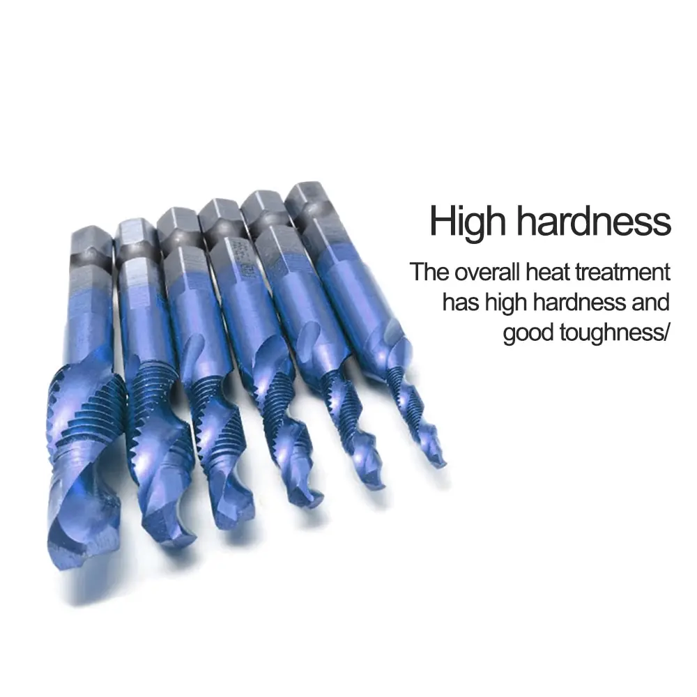 6pcs M3M10 Screw Tap Drill Bits Hss Tap Counter Sink Deburr Metric High Speed Steel 1/4 IN Quick Change Hex Tool For Woodworking