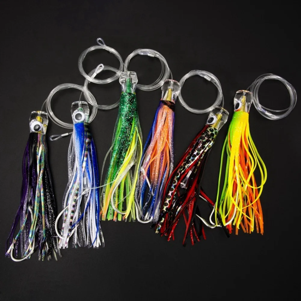 (ˉ﹃ˉ) 1 Set of 6Pcs 6.5 Inch Trolling Skirt Lures Tuna Big Game Fishing Lures Ocean Boat Trolling Fishing Lures