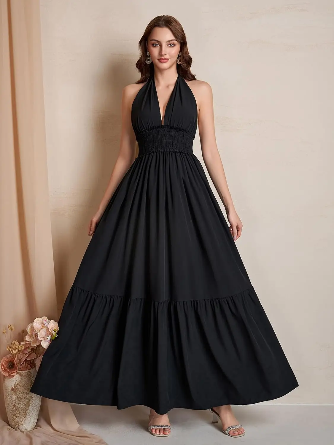 Halter Maxi Engagement Wedding Guest Dresses