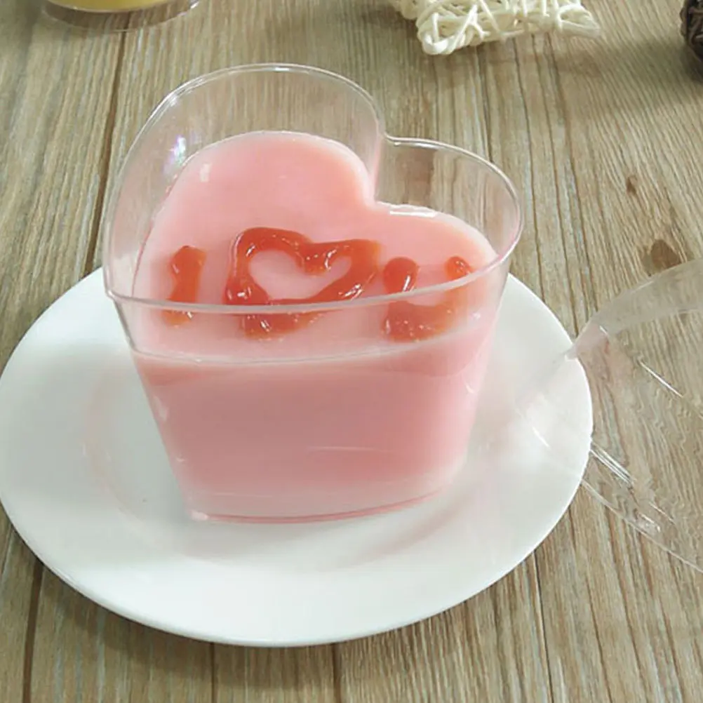 

10Sets 150Ml Heart Shape Food Grade Plastic Mousse Cups Clear Dessert Containers for Pudding Yogurt Jelly Ice Cream Salad