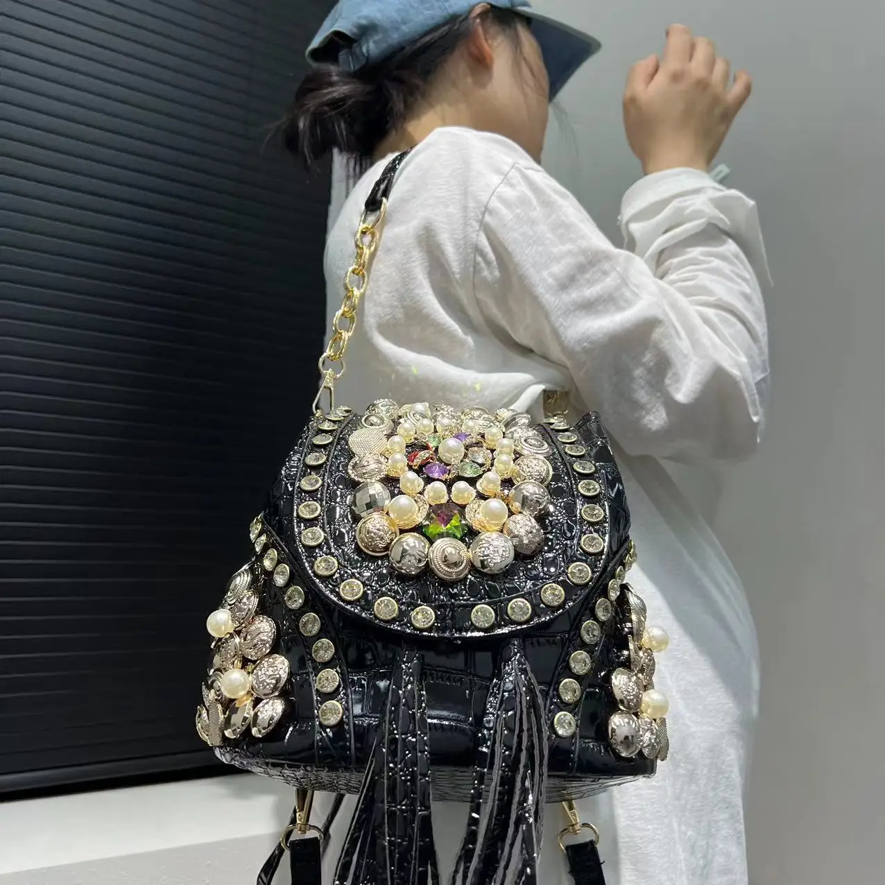 Women\'s Fashion Diamond Handbag Elegant Evening Beaded Light Luxury Backpack Crossbody Bag