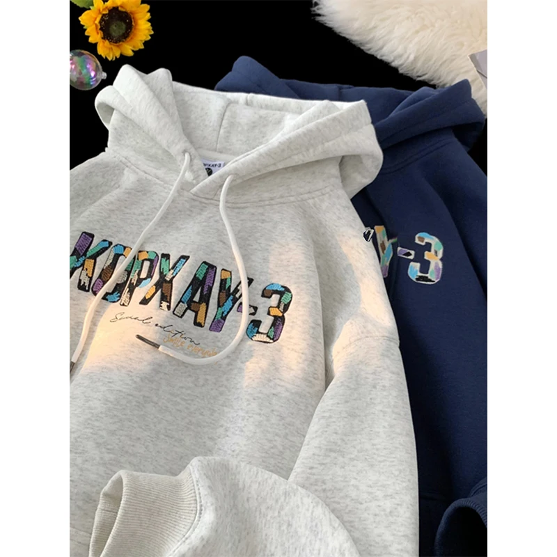 

Осенне-зимняя новинка: мужская толстовка оверсайз с принтом-надписью, дизайнерская, с капюшоном, для пар, верхняя одежда в американском стиле.