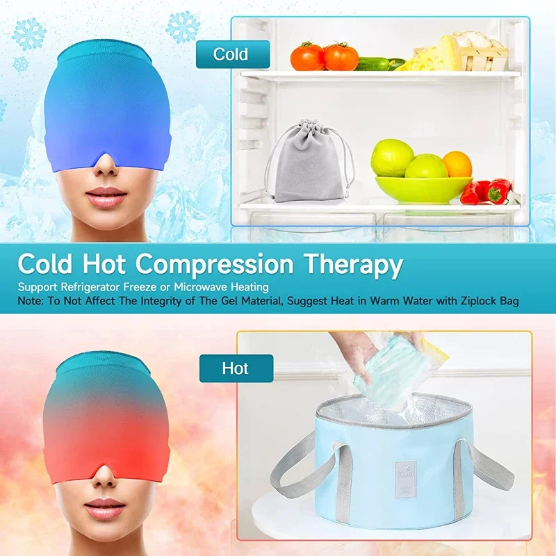 Form Fitting Gel Ice Headache Migraine Relief Hat Cold Compress Therapy Cap Ice Head Wrap Pack Maska na napięcie Sinus Stress