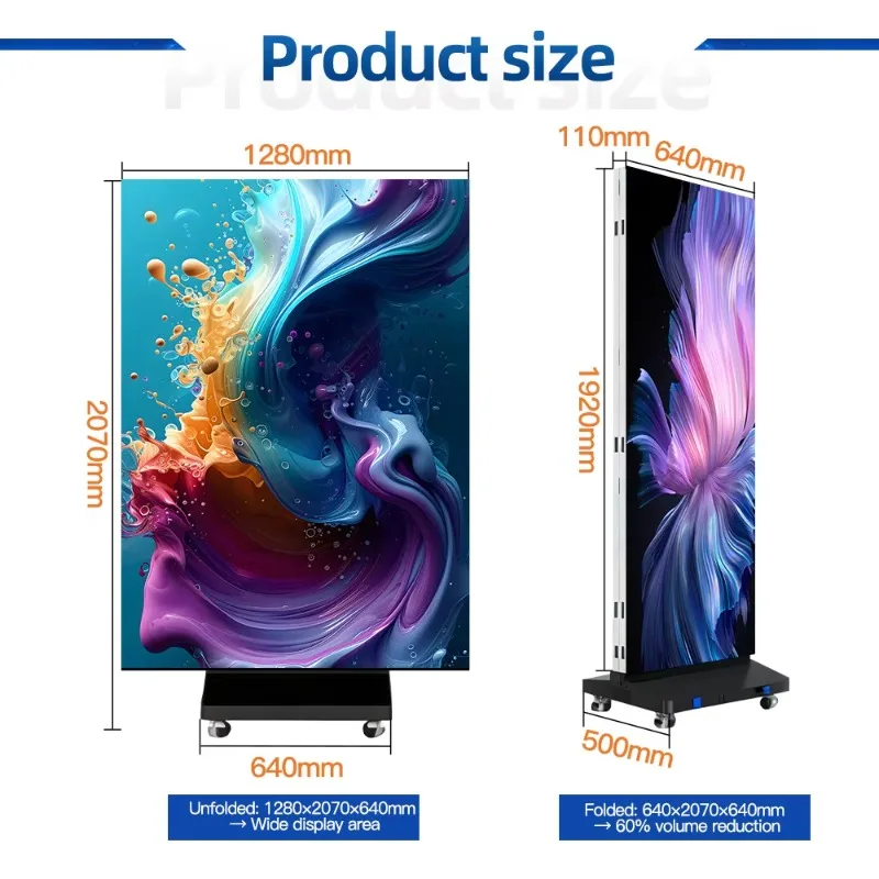 Indoor P2.5 P2 P1.25 P1.53 HD 4K Double-sided  Poster Display Portable  Tri-fold Poster Screen for Store Advertising